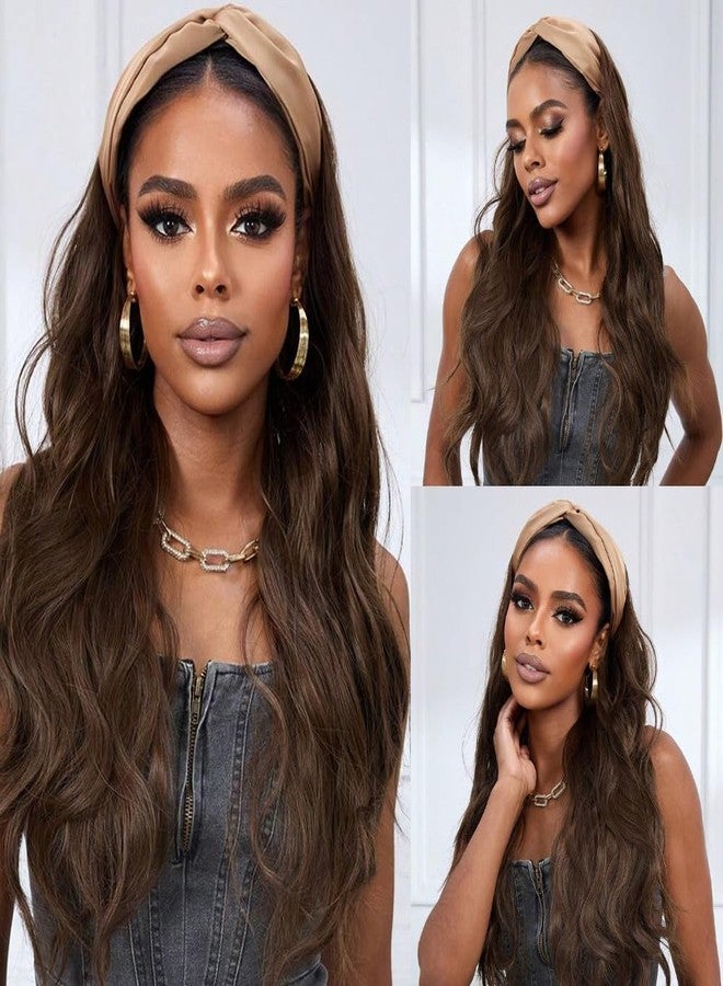 higher Headband Wig Human Hair Body Wave 16 Inch Chocolate Brown Glueless None Lace Front Wig Brazilian Virgin Human Hair Wigs Wear and Go Wigs for Black Women 150% Density Wigs - Image 2